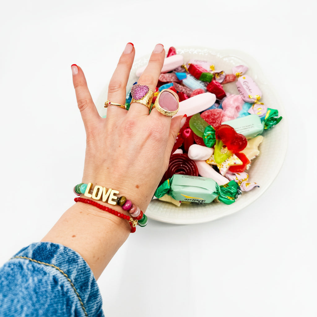 LOVE Chunky Gem Armband Rosa