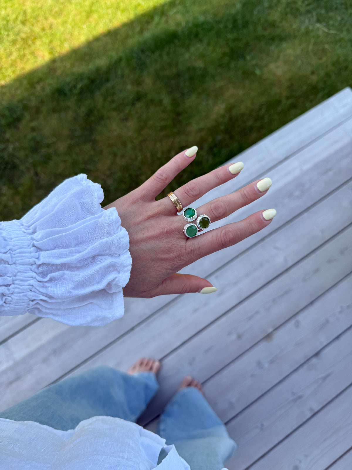 Tripple Tau Silver Ring Jade