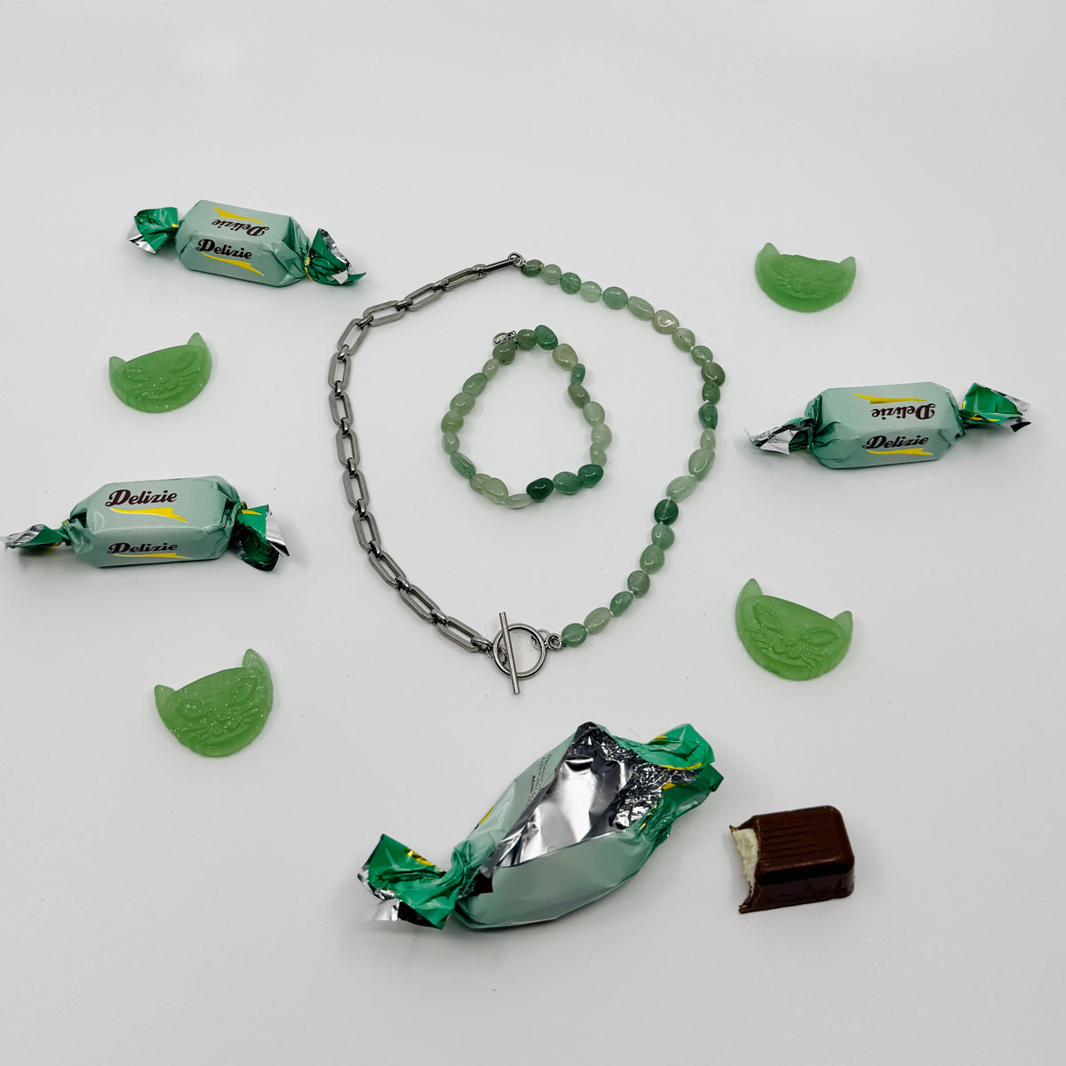 Chunky Gem Chain Halsband Grön