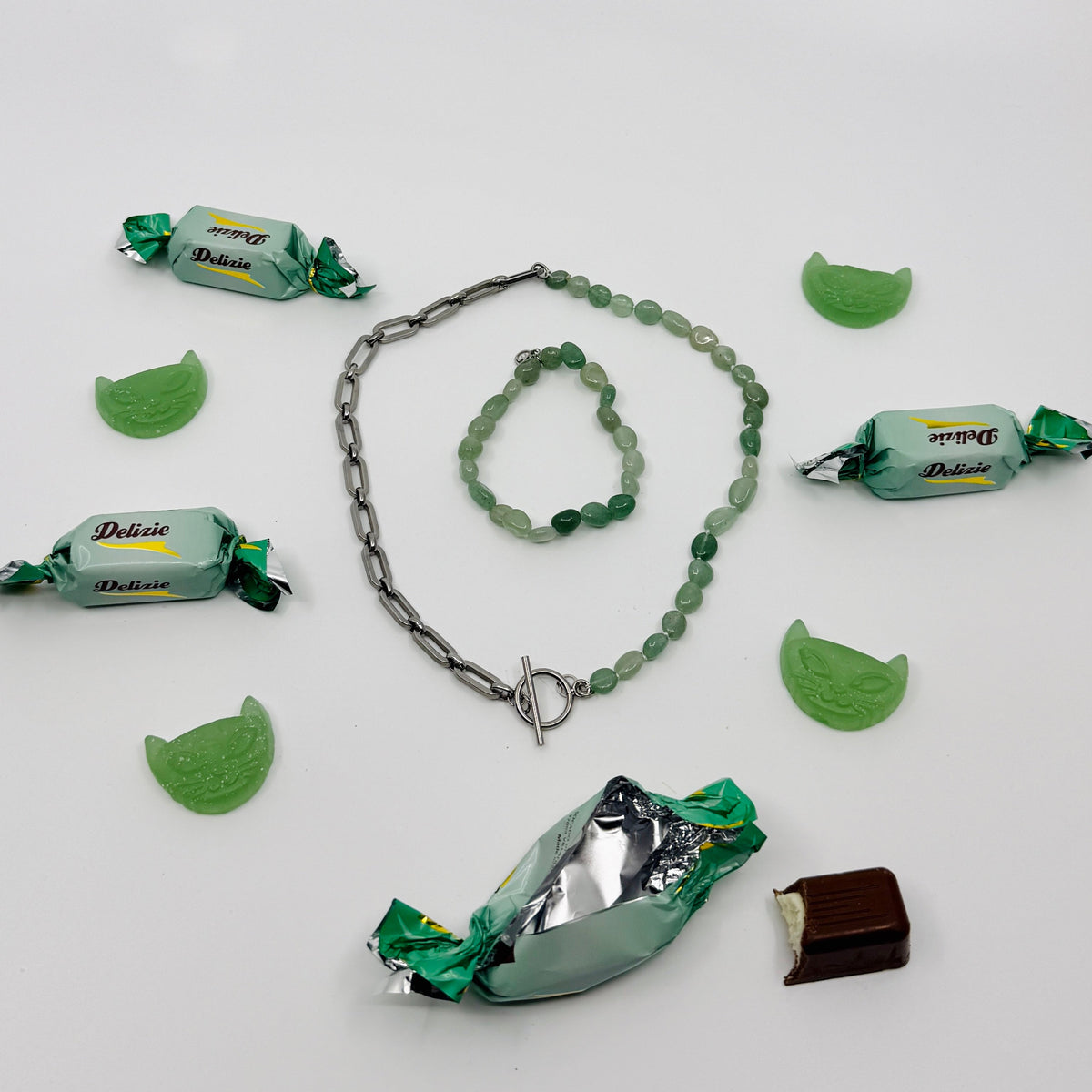 Chunky Gem Oval Armband Grön
