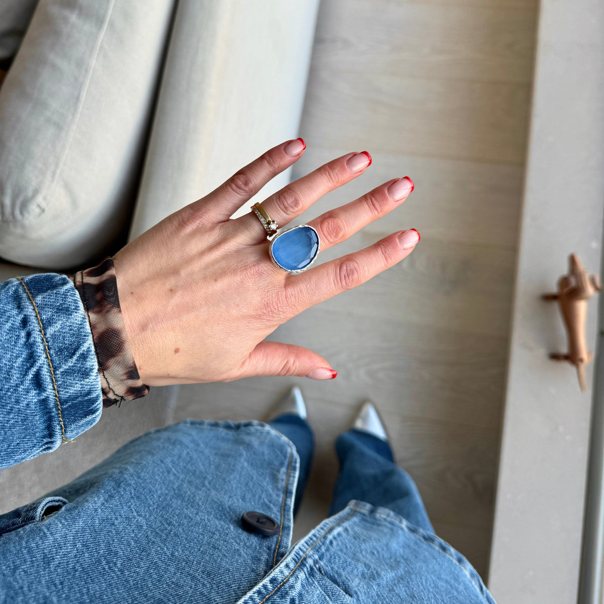 Omikron Silver Big Ring Jeansblå
