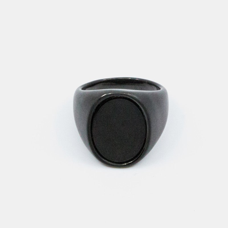 Oval Signet Ring Svart Svart