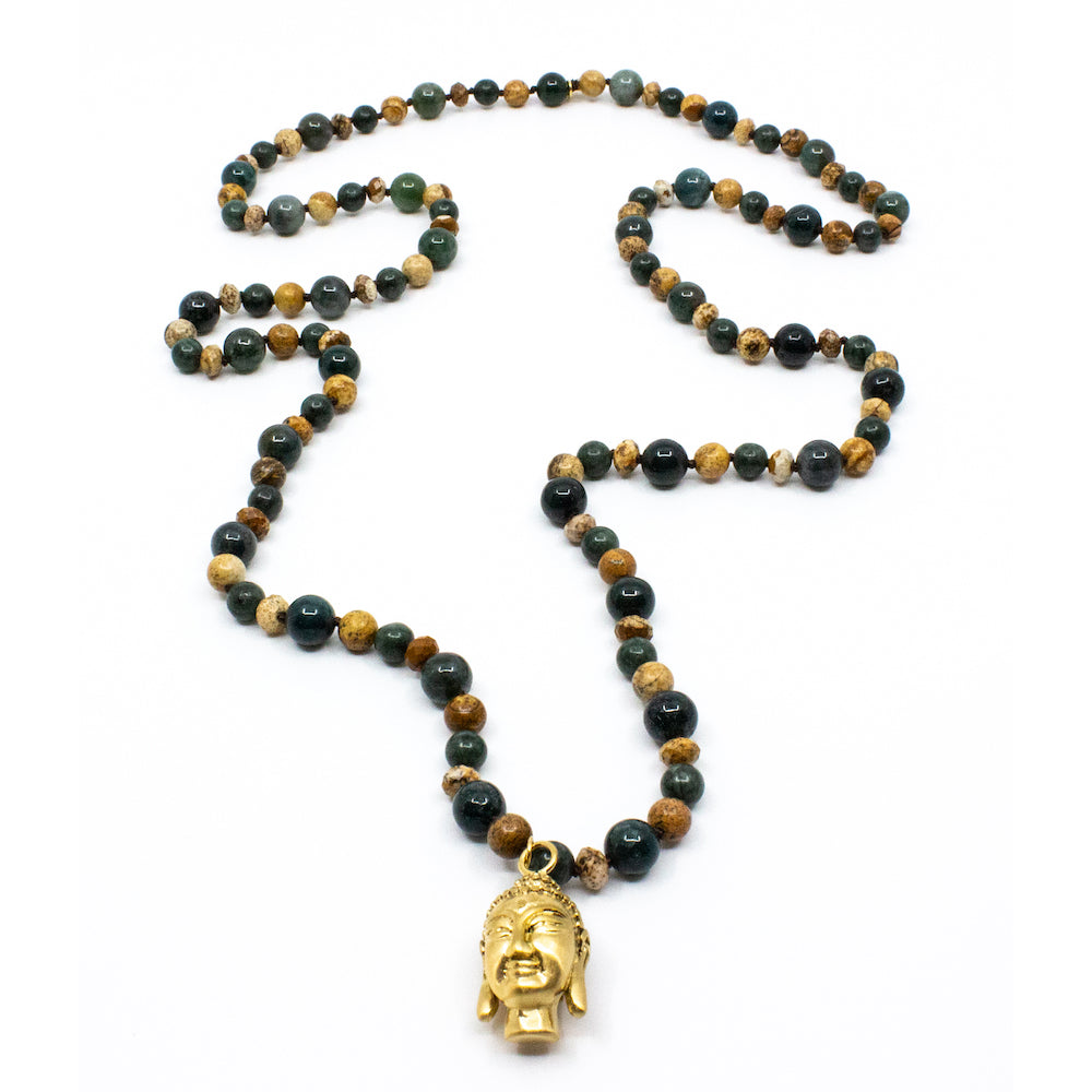 Buddha Halsband Grön Jaspis
