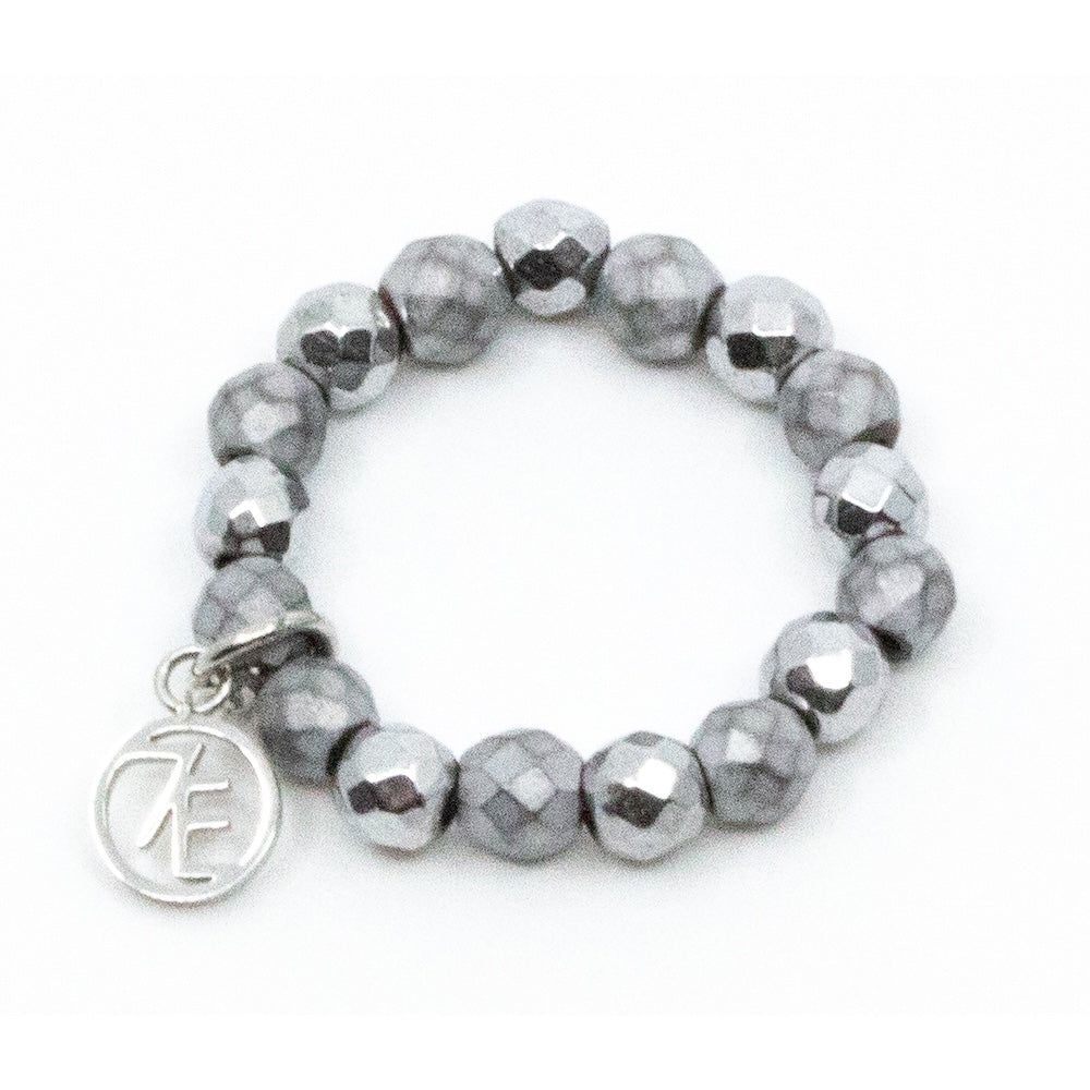 Hematite Silver Elastisk Ring