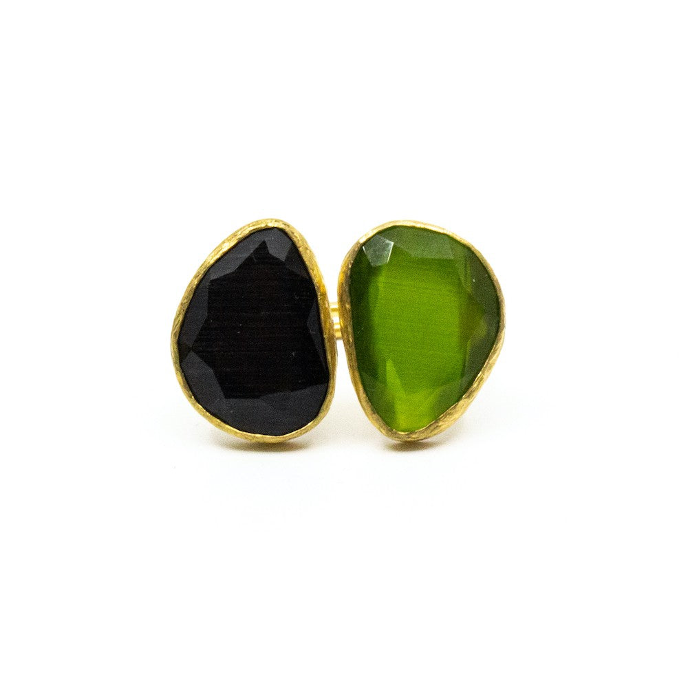 Double Omikron Ring Grön Guld