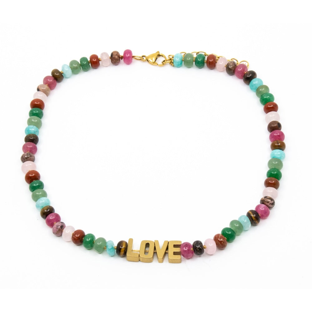 LOVE Chunky Gem Halsband Rosa