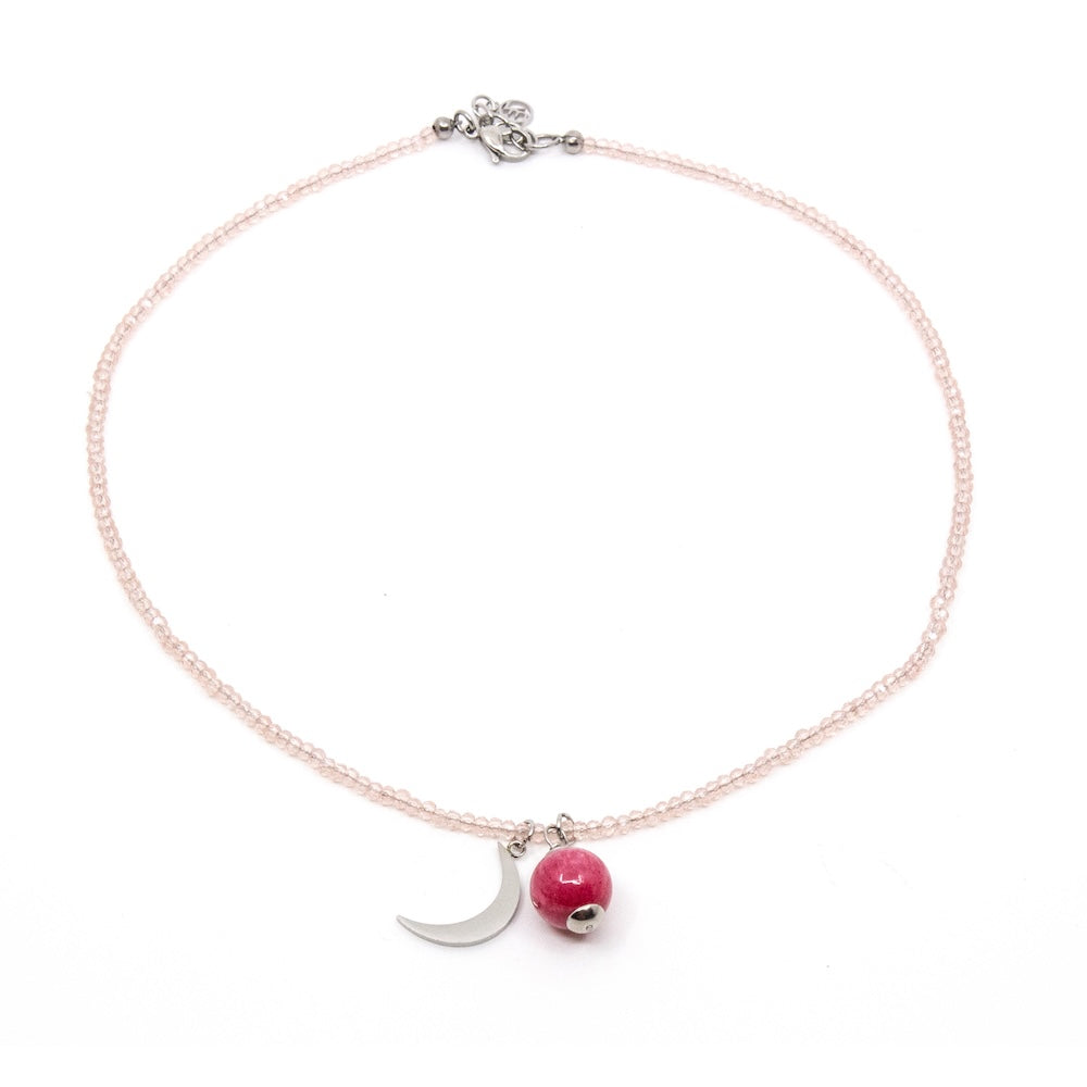 Moon Halsband Silver Rosa