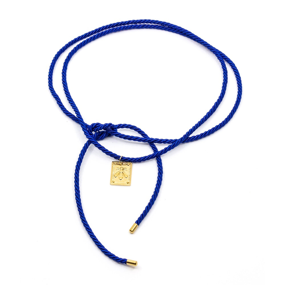 Bee Amulet Rope Necklace Blue