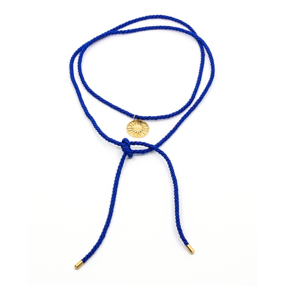 Sun Amulet Rope Necklace Blue