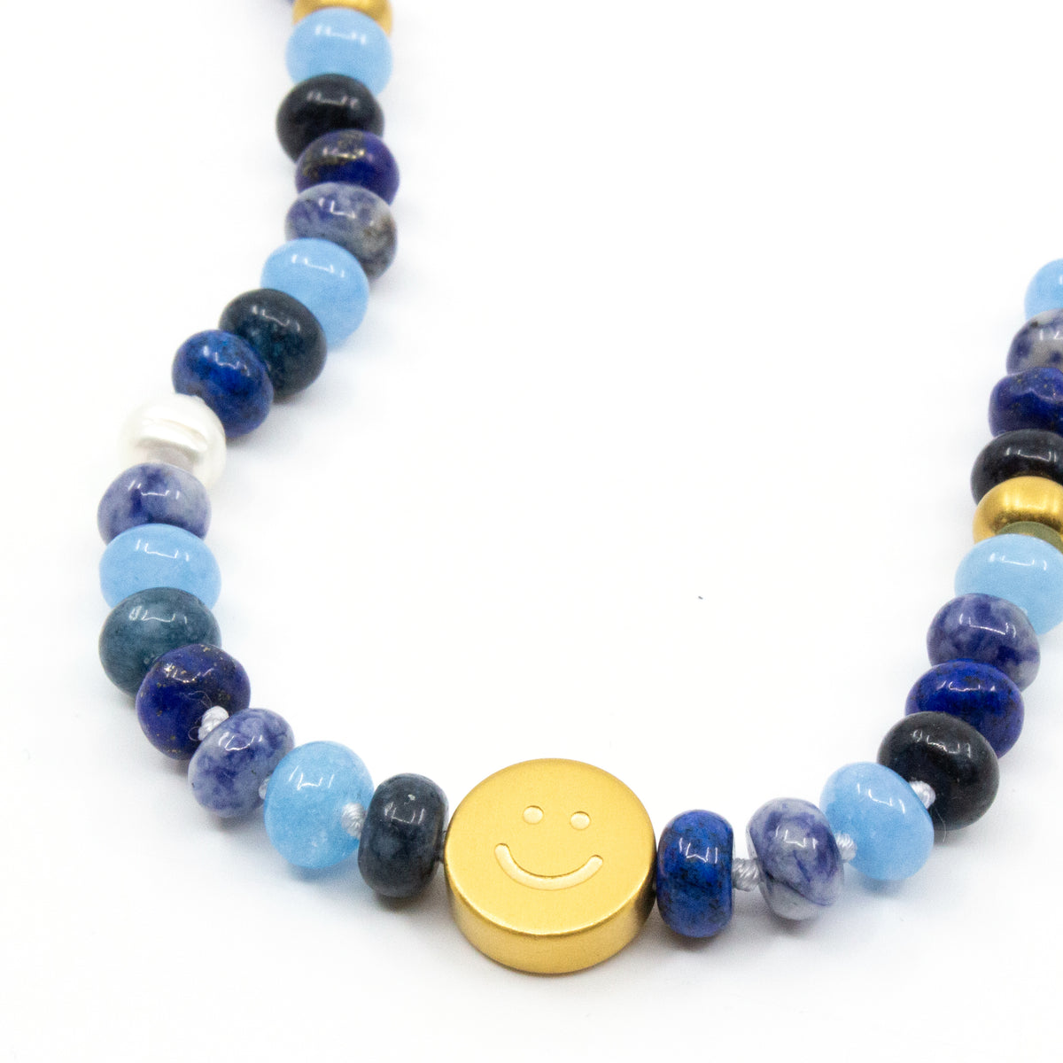 Chunky Gem Smile Halsband Blå